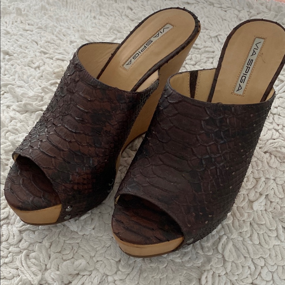 Via Spiga Snakeskin Wedge Sandals - Size 7.5